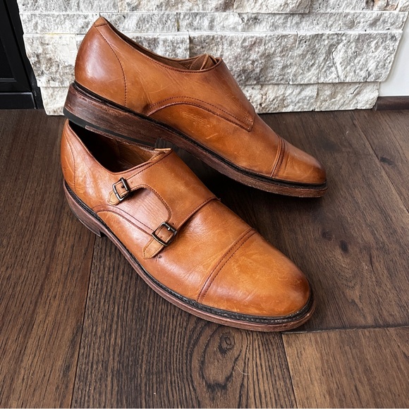 Frye James Double Monk Strap Tan Leather Shoes Loafers, Size 12 - Picture 1 of 13